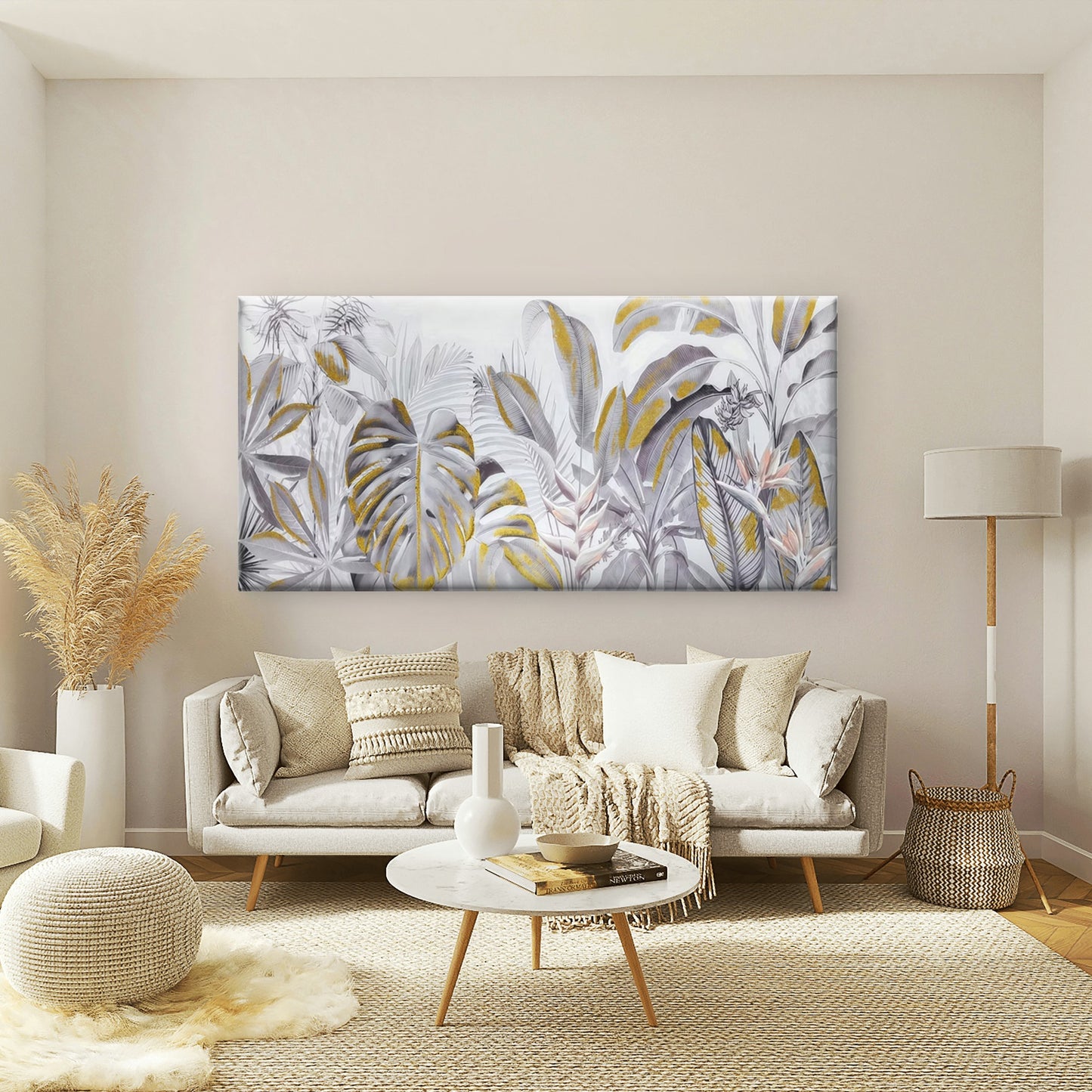 Leaves And Golden Accents Wall Art Canvas Office Home Room Framed 120x60cm