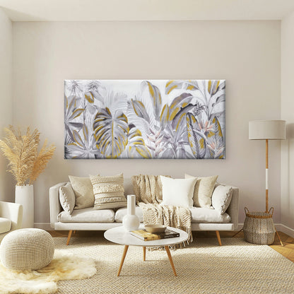 Leaves And Golden Accents Wall Art Canvas Office Home Room Framed 120x60cm