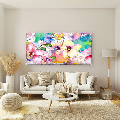 Colorful Watercolor Floral Paint Wall Art Canva Office Home Room Framed 120x60cm