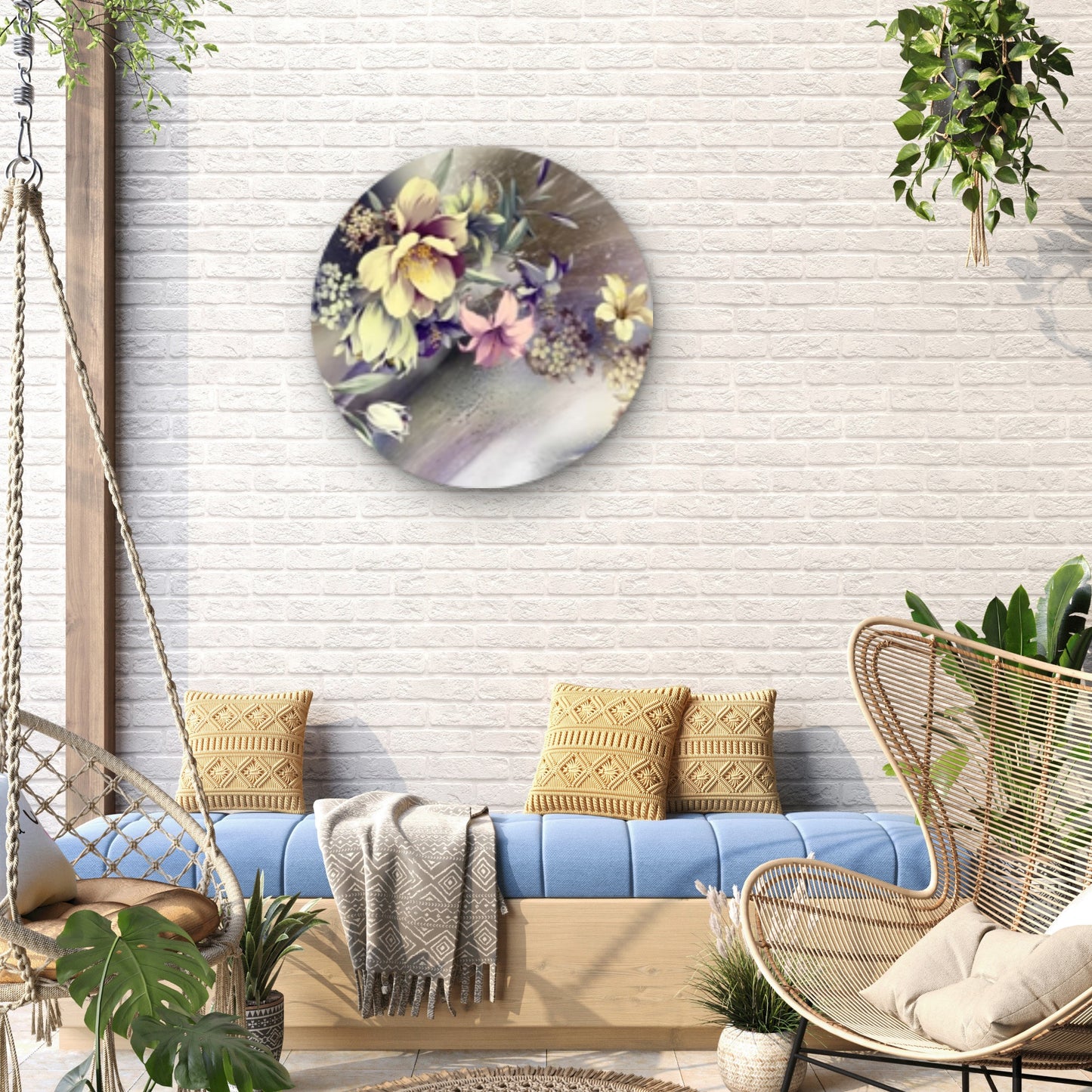 Abstract Flowers with Leaves Acrylic Glass Rounded Print Tempered Glass Wall Art 100% Made in Australia Ready to Hang - Bella Home Decor
