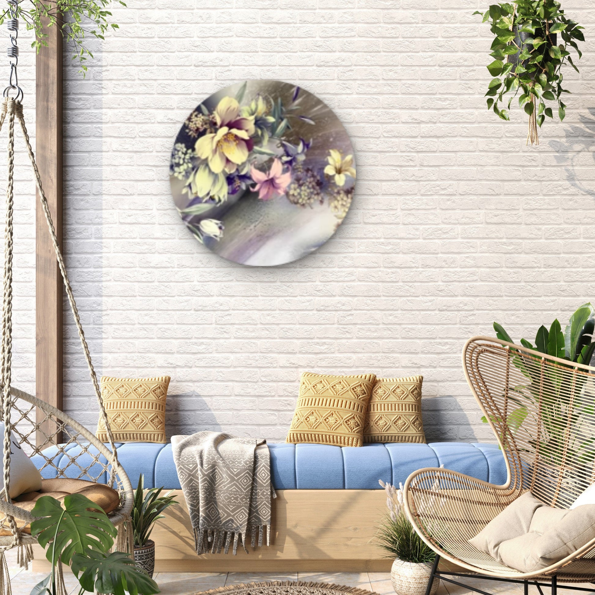 Abstract Flowers with Leaves Acrylic Glass Rounded Print Tempered Glass Wall Art 100% Made in Australia Ready to Hang - Bella Home Decor
