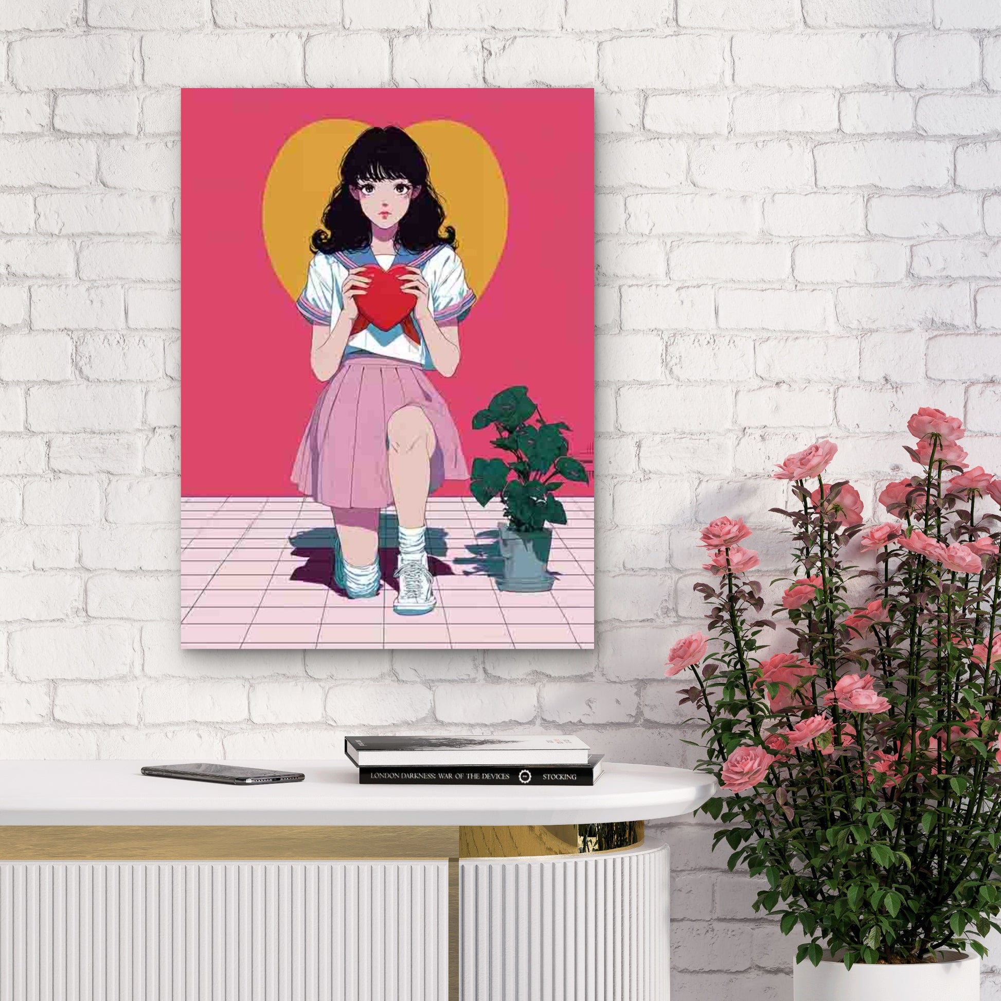 Trendy Pink And Red Heart 60x90cm Metal Print Ready to Hang