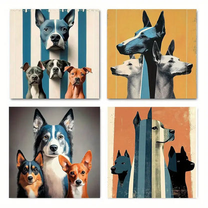 4pcs Vibrant Blue & Orange Striped Wall Art Canvas Framed