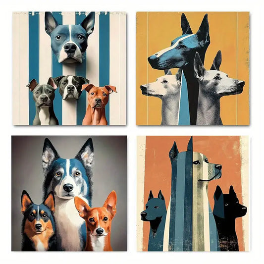 4pcs Vibrant Blue & Orange Striped Wall Art Canvas Framed