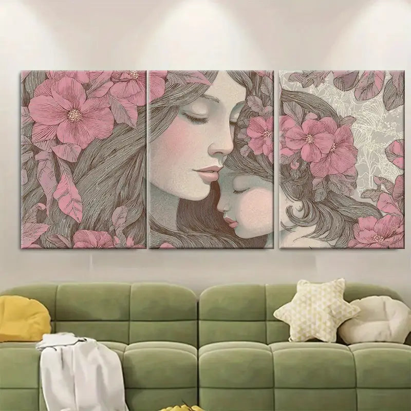 3pcs Mother Love Feminine Baby Nursery Print Wall Art Set Canvas Framed 60x90cm - High Quality Print 100% Australian Made Wall Canvas Ready to Hang