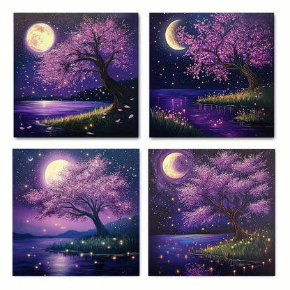 4pcs Abstract Mystical Moonlight  Beauty MB  Wall Art Canvas Framed