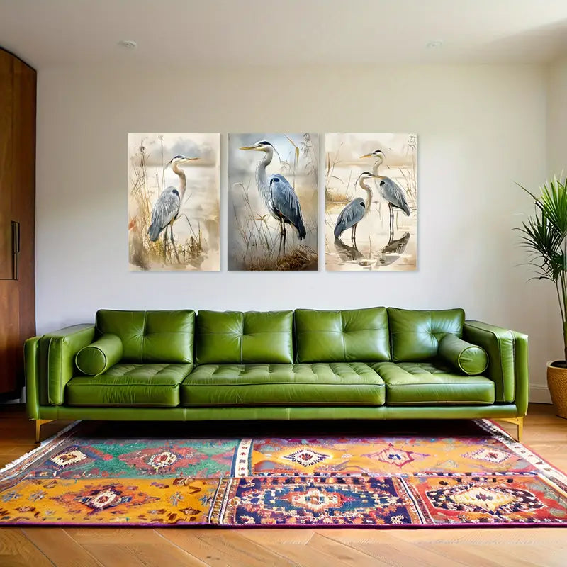 3pcs Blue Heron Decorative Painting Metal Print Ready to Hang Art - Bella Home Decor