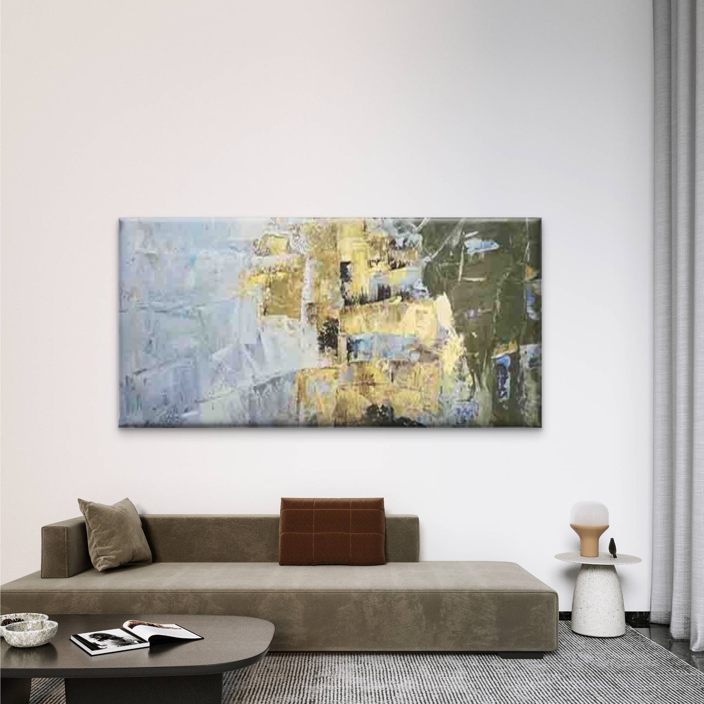 Abstract Golden & Green Texture Wall Art Canvas Office Home Room Framed 120x60cm