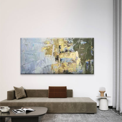 Abstract Golden & Green Texture Wall Art Canvas Office Home Room Framed 120x60cm