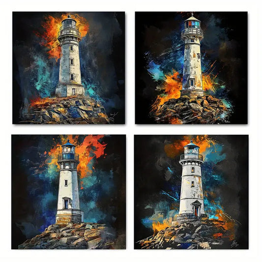 4pcs   Lighthouse Print with Vibrant Colors a   Wall Art Canvas Framed