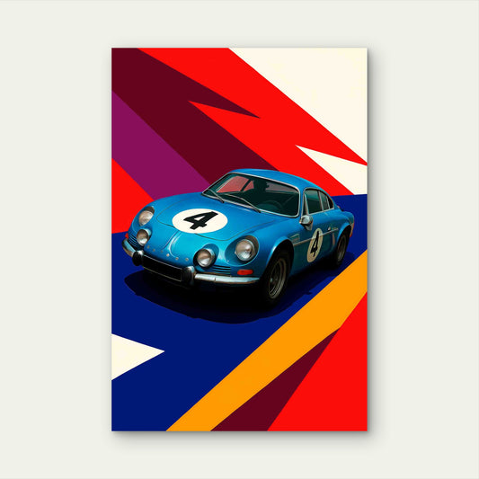 Blue Retro Alpine Rally Car 60x90cm Metal Print Ready to Hang