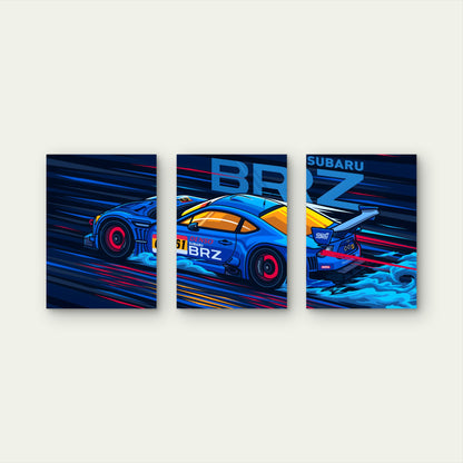 3pcs Indigo Cyberpunk Circuit Racing Metal Print Ready to Hang Art - Bella Home Decor