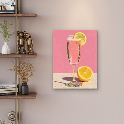 Adorable Pink Champagne Mimosa Cocktail 60x90cm Metal Print Ready to Hang