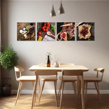 4pcs Grapes, Cheese, Ice Wall Art Canvas Framed
