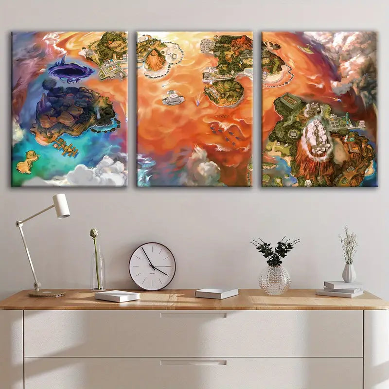 3pcs Abstract Elf Island Pet Battle Wall Art Set Canvas Framed 50x70cm - High Quality Print 100% Australian Made Wall Canvas Ready to Hang - Bella Home Decor