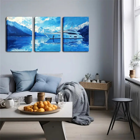 3pcs A Yacht In The Ice , Wall Art Set Canvas Framed 40x60cm - High Quality Print 100% Australian Made Wall Canvas Ready to Hang