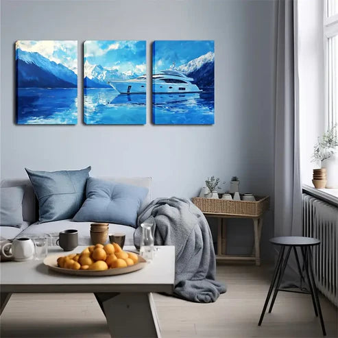 3pcs A Yacht In The Ice, Wall Art Set Wall Art Canvas Unframed - High Quality Print 100% Australian Made Wall Canvas - Bella Home Decor