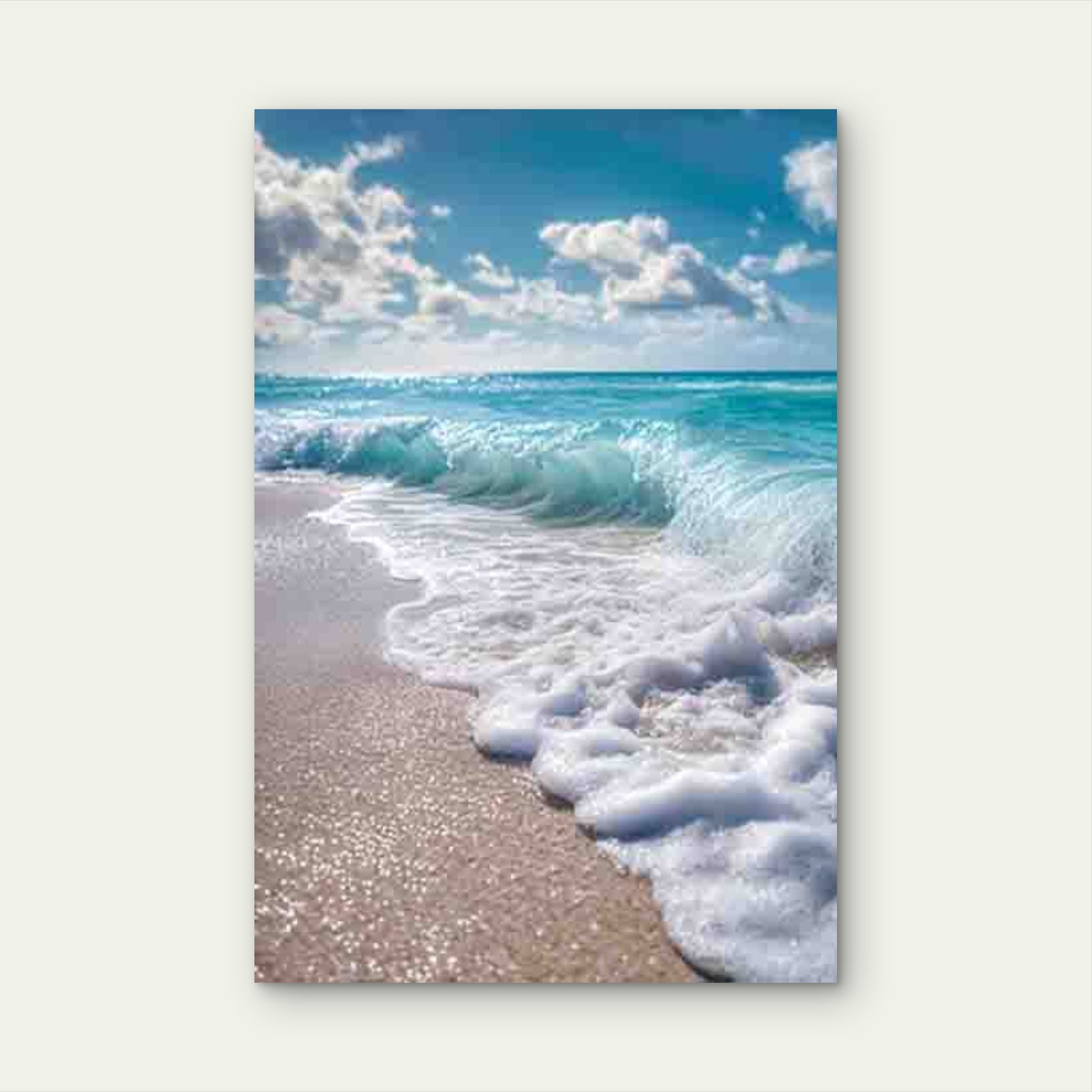Sunlit Ocean Wave Shoreline 60x90cm Metal Print Ready to Hang - Bella Home Decor