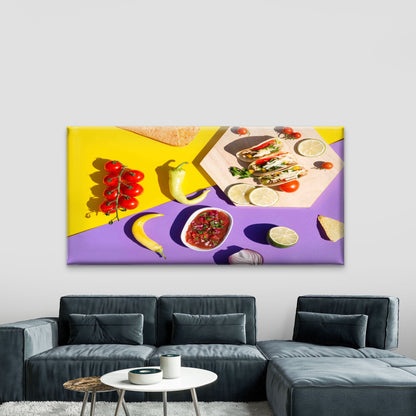 Vibrant Mexican Cuisine Feast Wall Art Canvas Office Home Room Framed 120x60cm