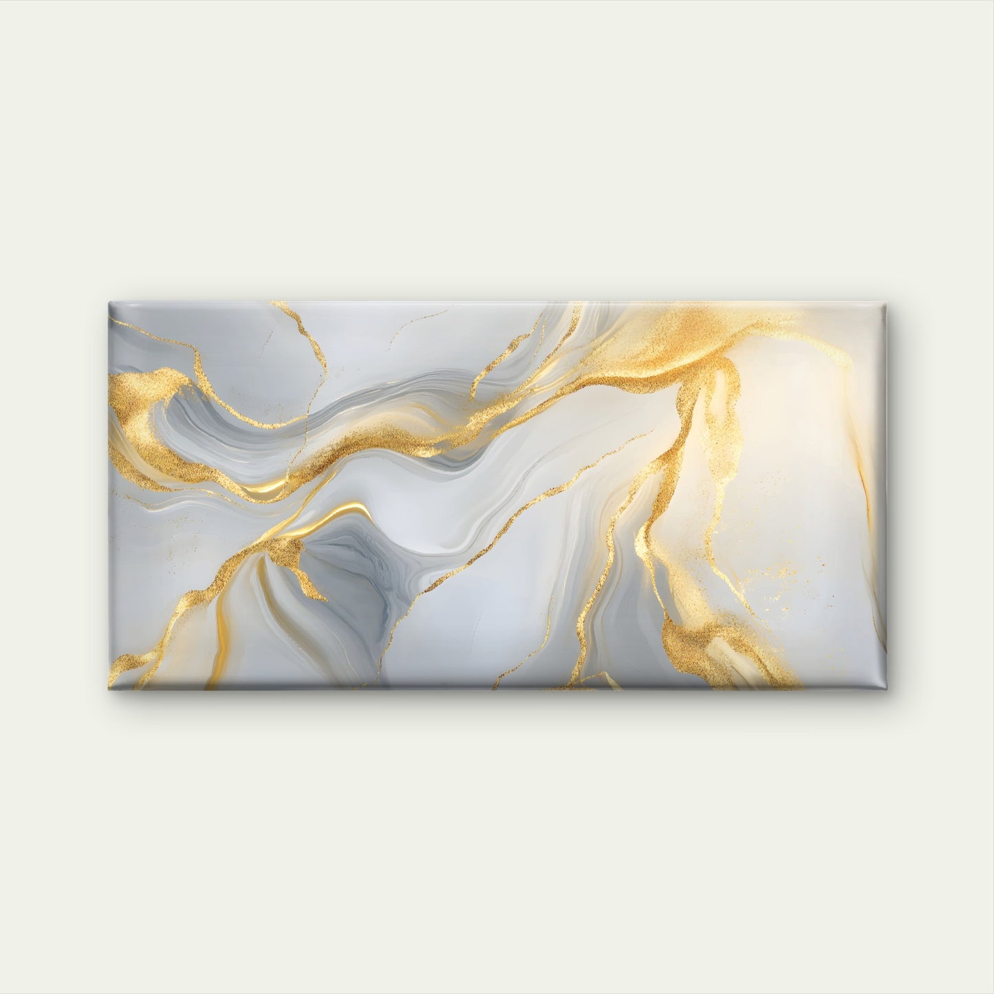 Grey White Gold Flowing Modern Wall Art Canvas Office Home Framed 120x60cm