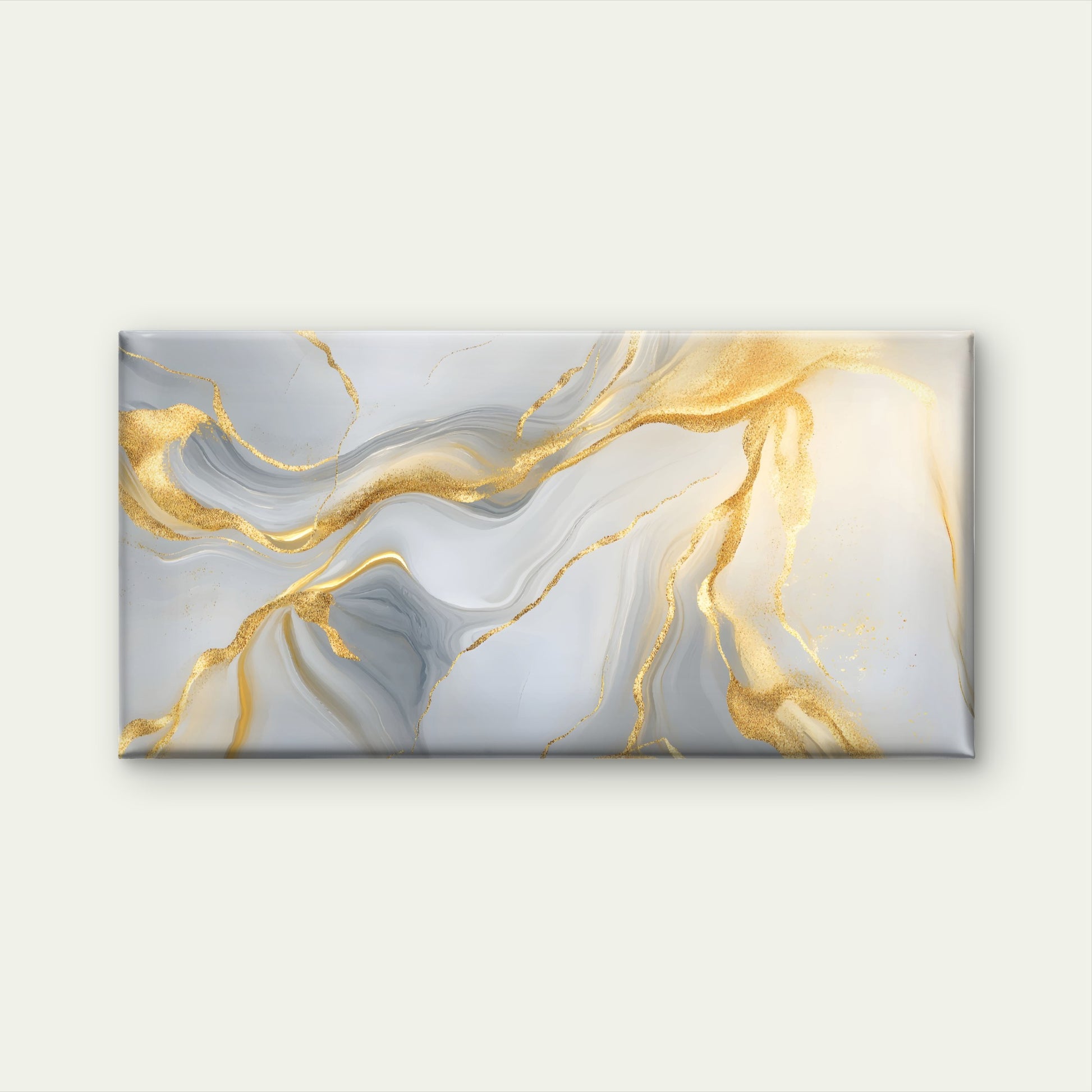 Grey White Gold Flowing Modern Wall Art Canvas Office Home Framed 120x60cm