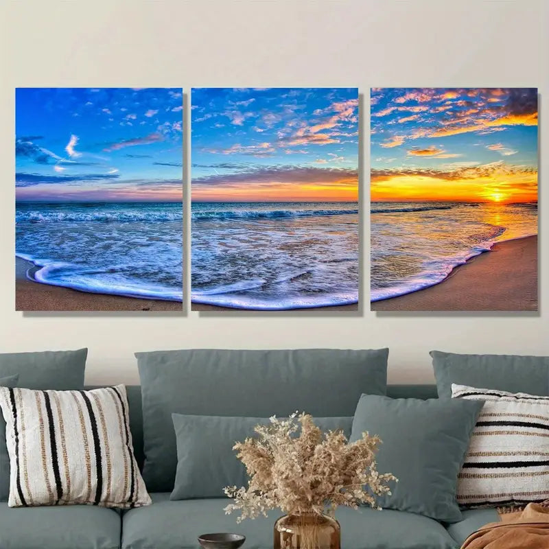 3pcs Dramatic Sky & Waves,Metal Print Ready to Hang Art - Bella Home Decor