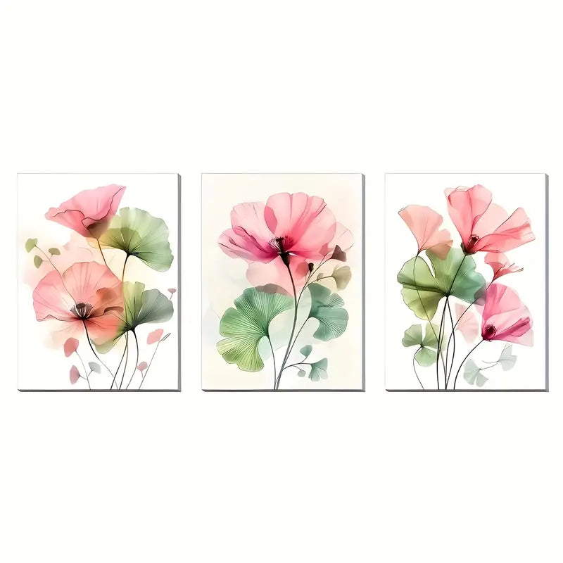 3pcs Bright Floral Designs Metal Print Ready to Hang Art - Bella Home Decor