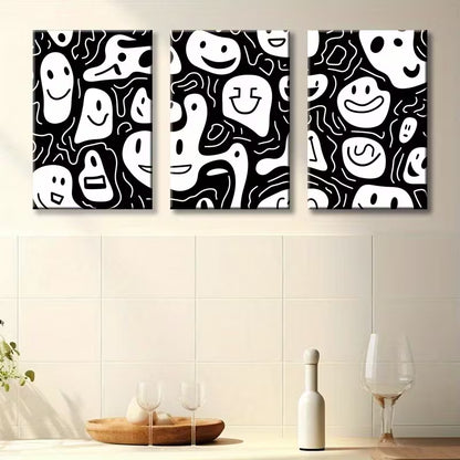 3pcs Joyful Face Illustration Wall Art Set Canvas Framed 40x60cm - High Quality Print 100% Australian Made Wall Canvas Ready to Hang