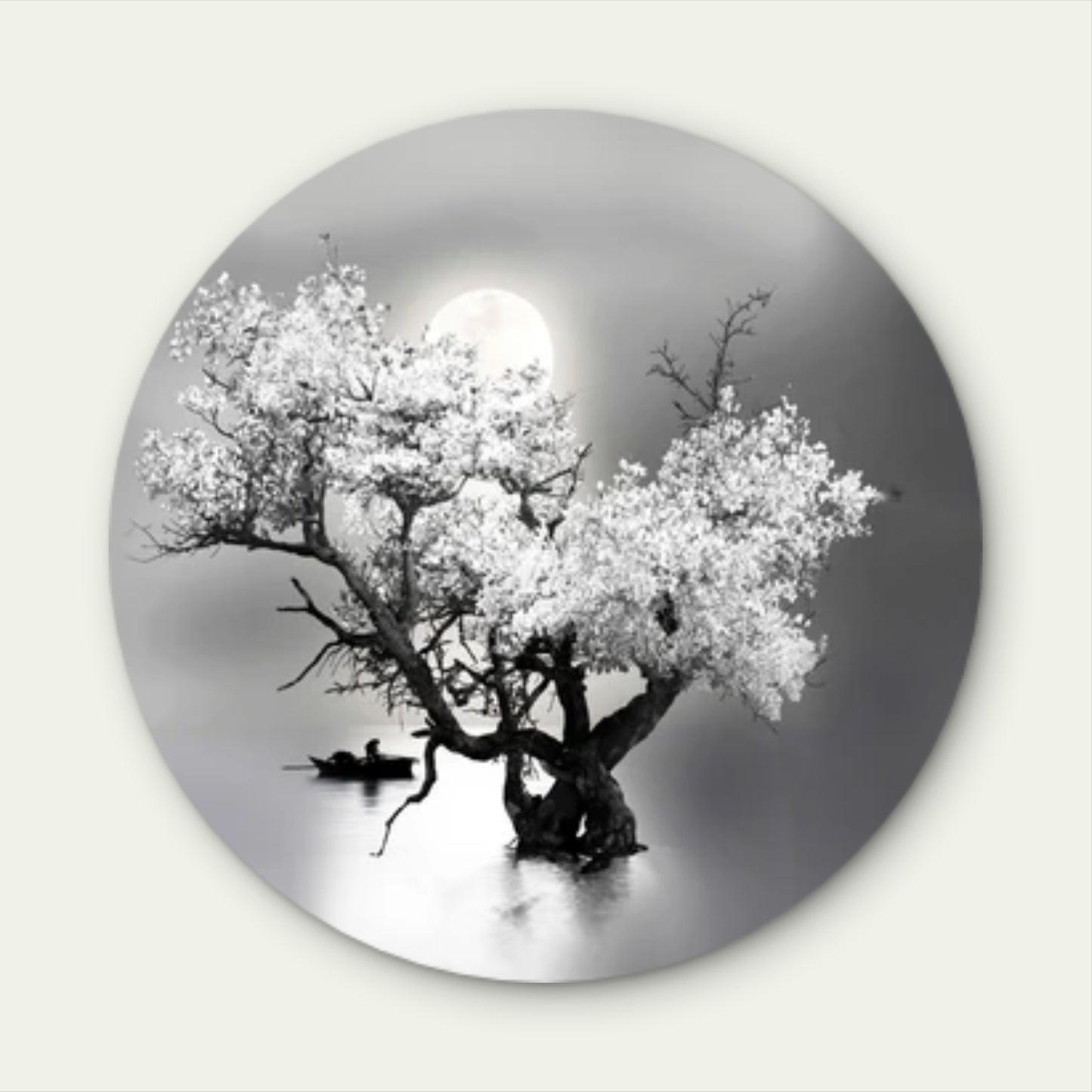 Black And White Lake Night Moon Sky  Acrylic Glass Rounded Print Tempered Glass Wall Art 100% Made in Australia Ready to Hang