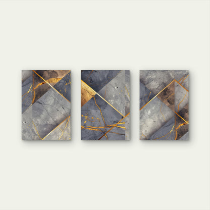 3pcs Abstract Grey Gold Marble Painting  Wall Art Set Canvas Framed 50x70cm - High Quality Print 100% Australian Made Wall Canvas Ready to Hang