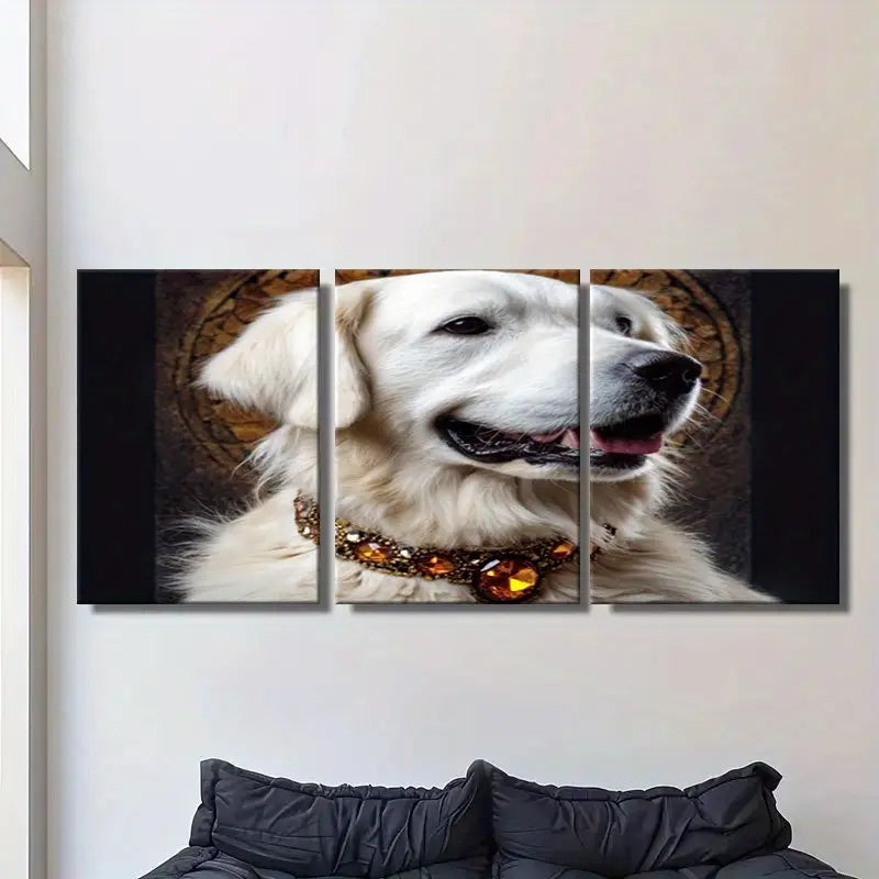 3pcs Golden Retriever Dog With Amber Gemstones Metal Print Ready to Hang Art - Bella Home Decor
