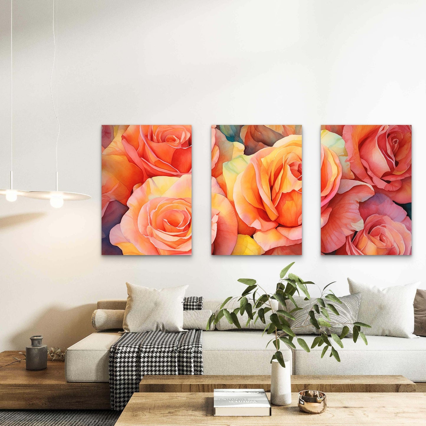 3pcs Floral Orange Peach Rose Bloom Metal Print Ready to Hang Art