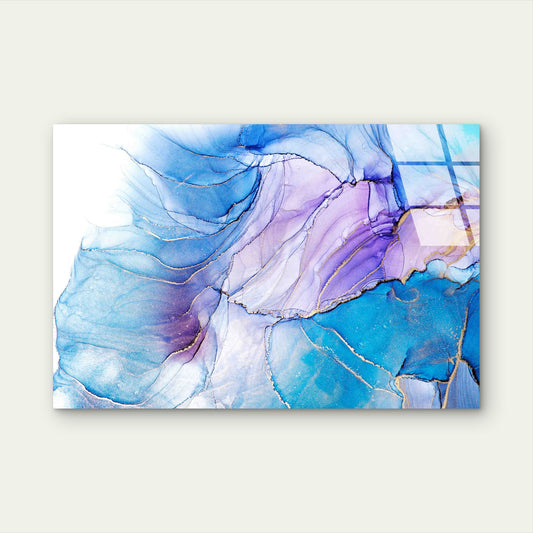 Blue Purple Alcohol Ink Tempered Glass Printing Wall Art Australian Made Quality