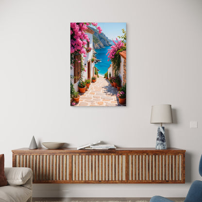 Mediterranean Coastal Alley Bougainvillea 40x60cm Metal Print Ready to Hang