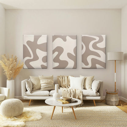 3pcs Minimalist Beige Cream Abstract Wavy Fluid Neutral Japandi Wall Art Set Canvas Framed 50x70cm - High Quality Print 100% Australian Made Wall Canvas Ready to Hang