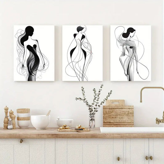 3pcs Abstract Black And White Line Art Metal Print Ready to Hang Art