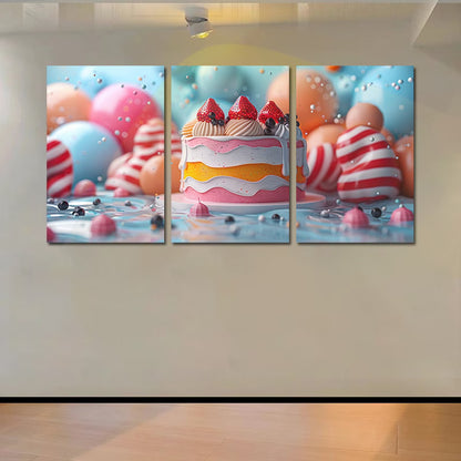 3pcs Birthday Celebration Scene Wall Art Set Canvas Framed 40x60cm - High Quality Print 100% Australian Made Wall Canvas Ready to Hang - Bella Home Decor