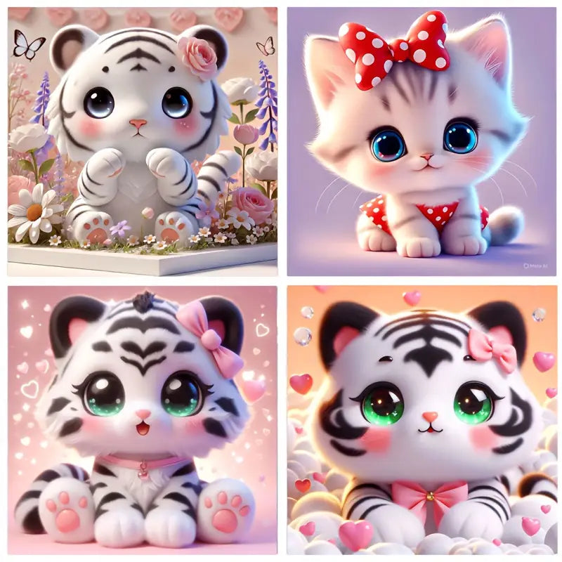 4pcs Cute Tiger Animal Wall Art Canvas Framed