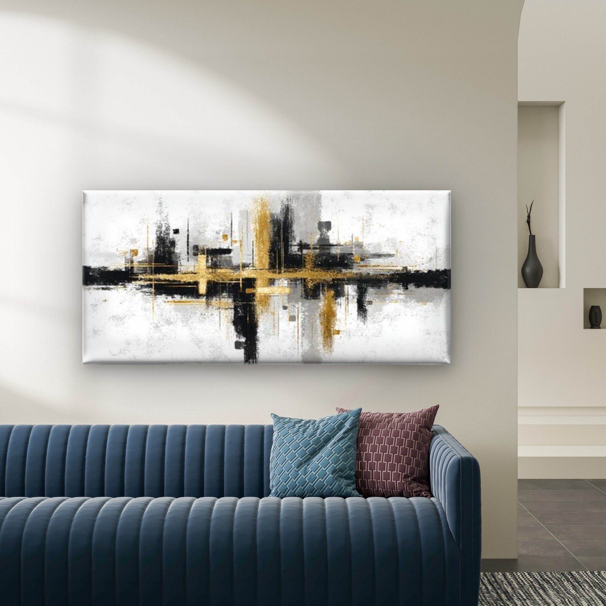 Gold and Black Geometric Wall Art Canvas Office Home Room Framed 120x60cm - Bella Home Decor