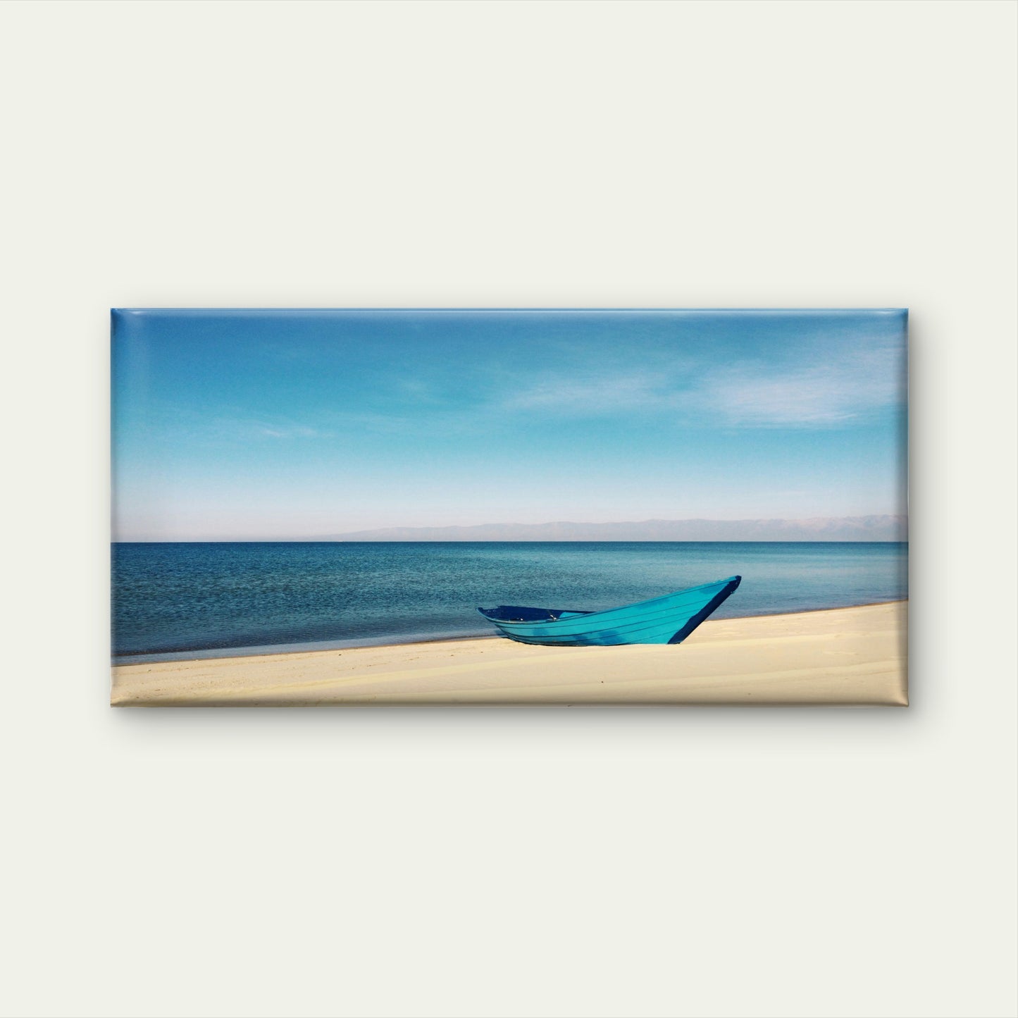 Blue Boat On The Beach Wall Art Canvas Office Home Room Framed 120x60cm