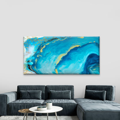 Golden Waves Deep Sea Wall Art Canvas Office Home Room Framed 120x60cm