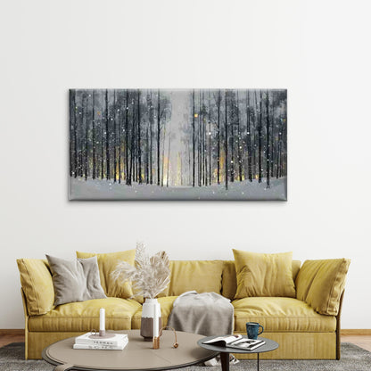 Winter'S Tale in a Snowy Forest Wall Art Canvas Office Home Room Framed 120x60cm