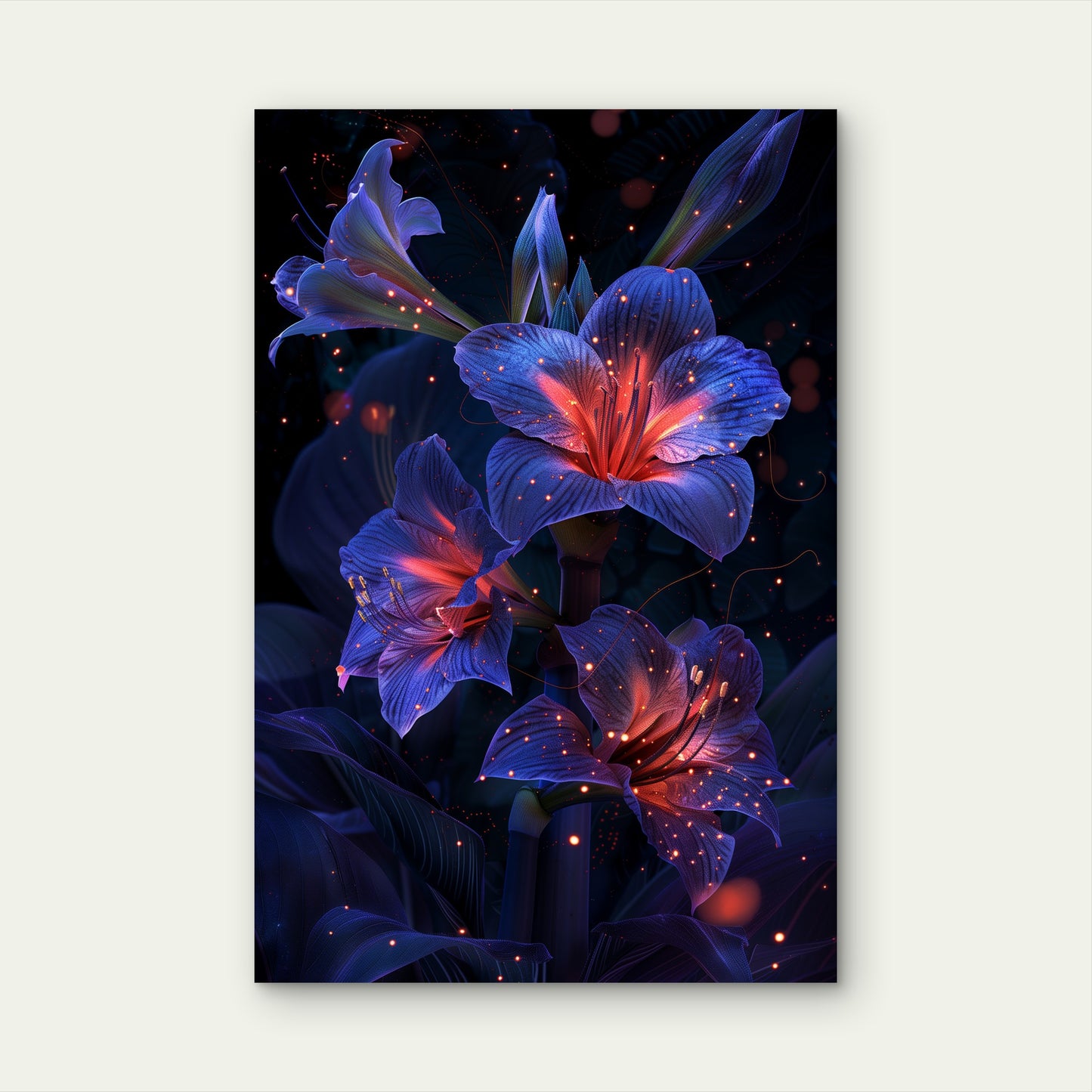 Digital Illustration of Glowing Surreal Lilies 60x90cm Metal Print Ready to Hang