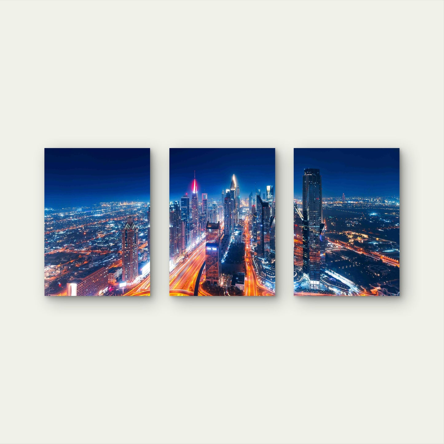 3pcs Dubai City Skyline Night Highway Metal Print Ready to Hang Art