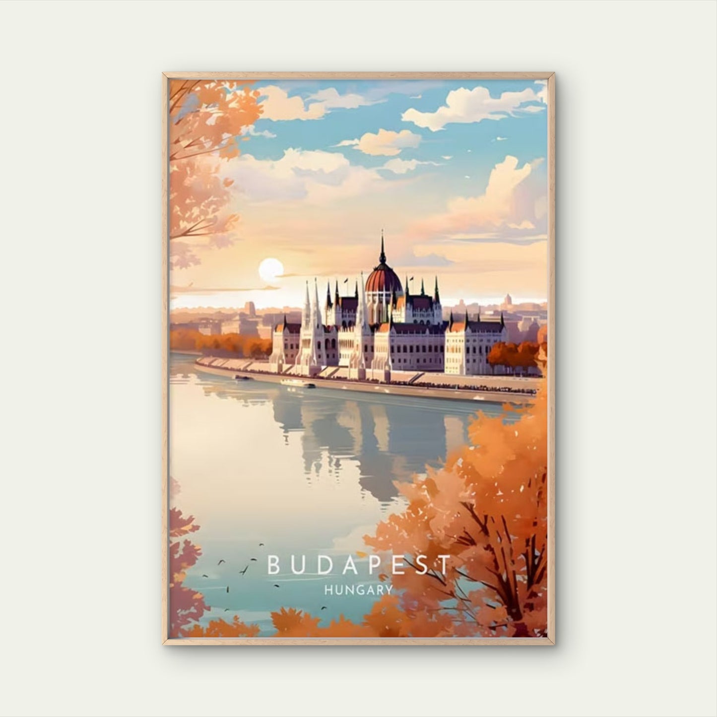 Budapest Hungary Cityscape Sunset View Travel Poster Print Wall Art