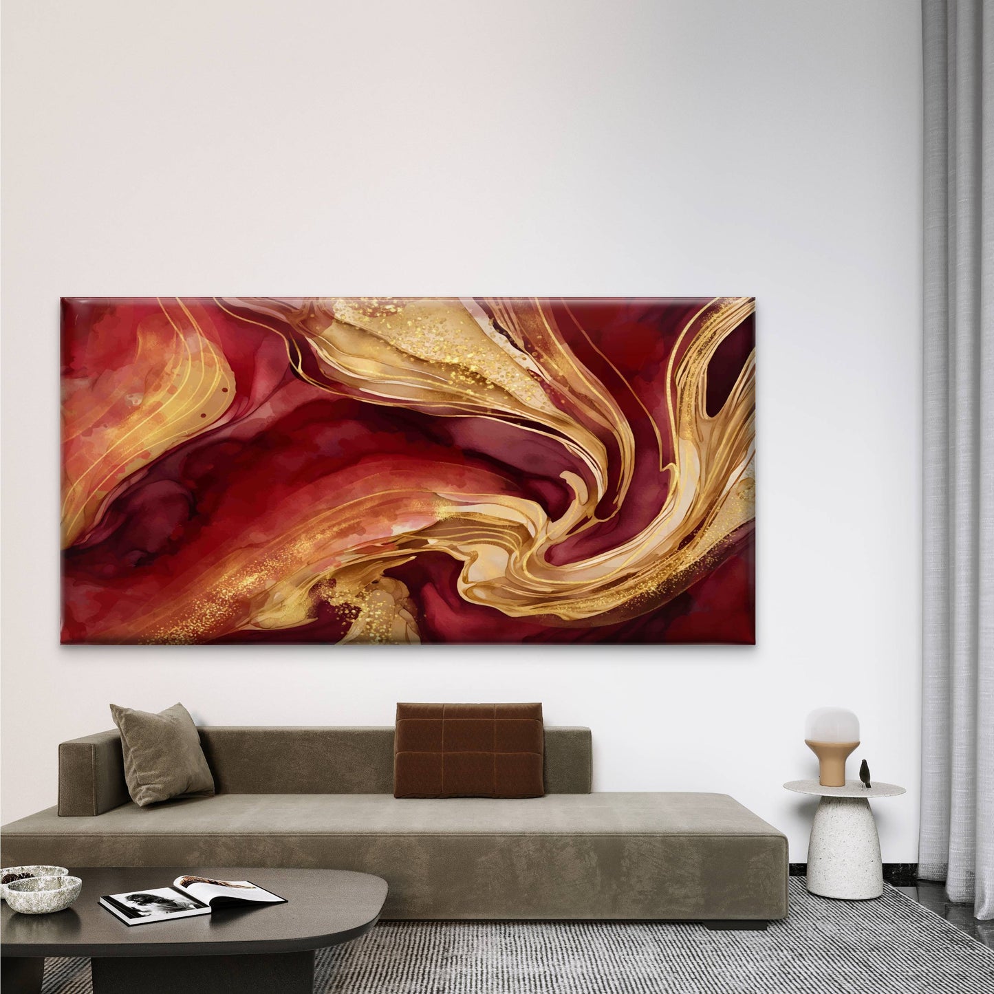 Abstract Red Gold Marble Wall Art Canvas Office Home Room Framed 120x60cm