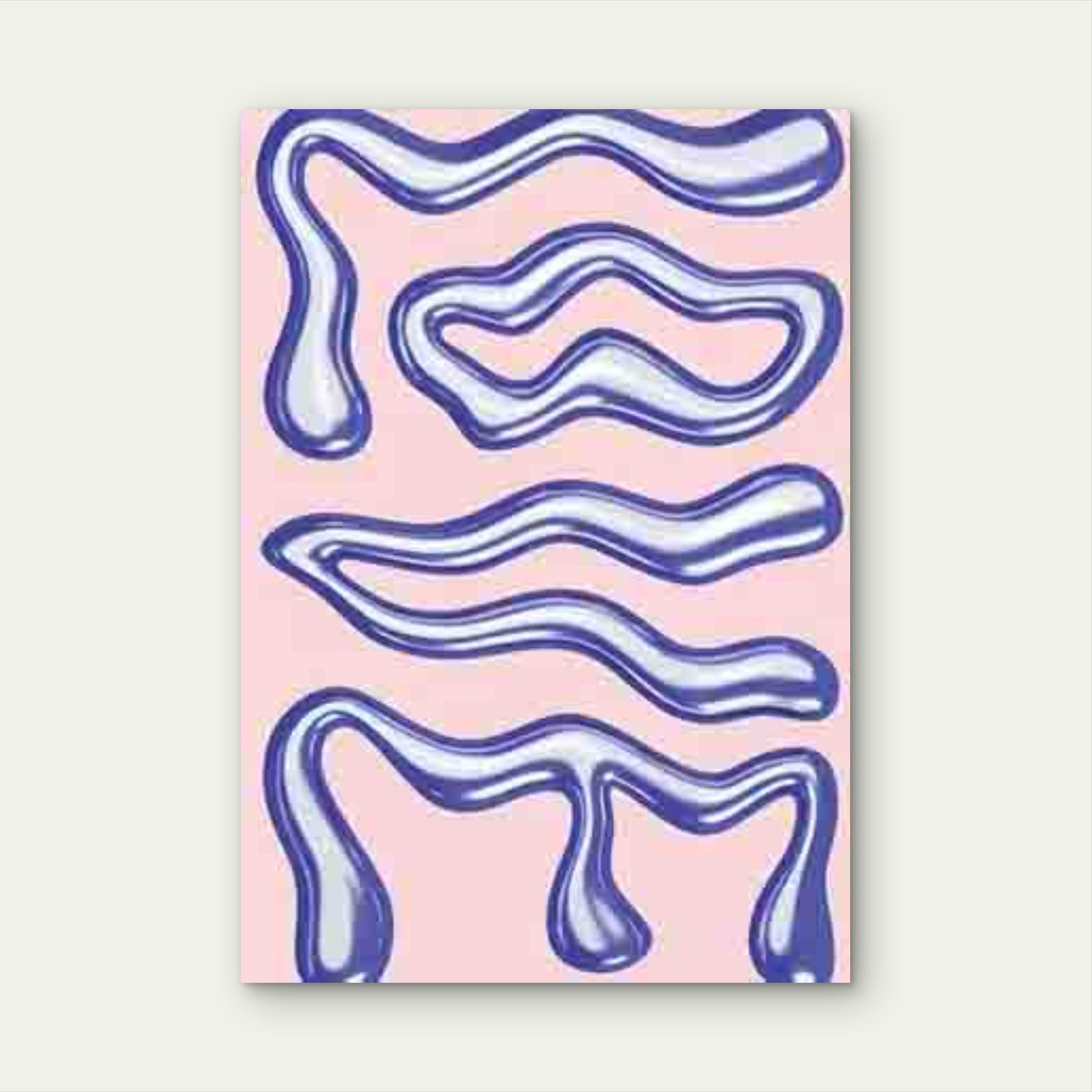 Flowing Blue Waves on a Pink 60x90cm Metal Print Ready to Hang - Bella Home Decor