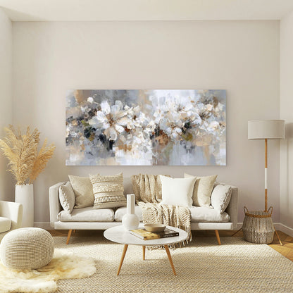 Soft Neutral Floral Wall Art Canvas Office Home Room Framed 120x60cm - Bella Home Decor