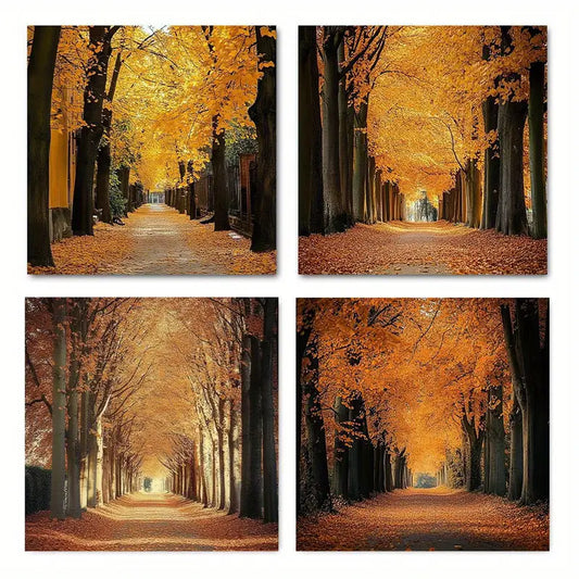 4pcs Autumn Forest VintageWall Art Canvas Framed