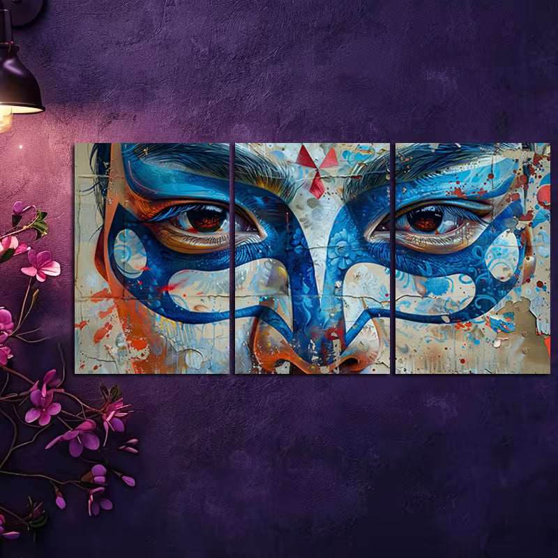 3pcs Vibrant Peking Opera Mask Design Wall Art Set Canvas Framed 40x60cm - High Quality Print 100% Australian Made Wall Canvas Ready to Hang